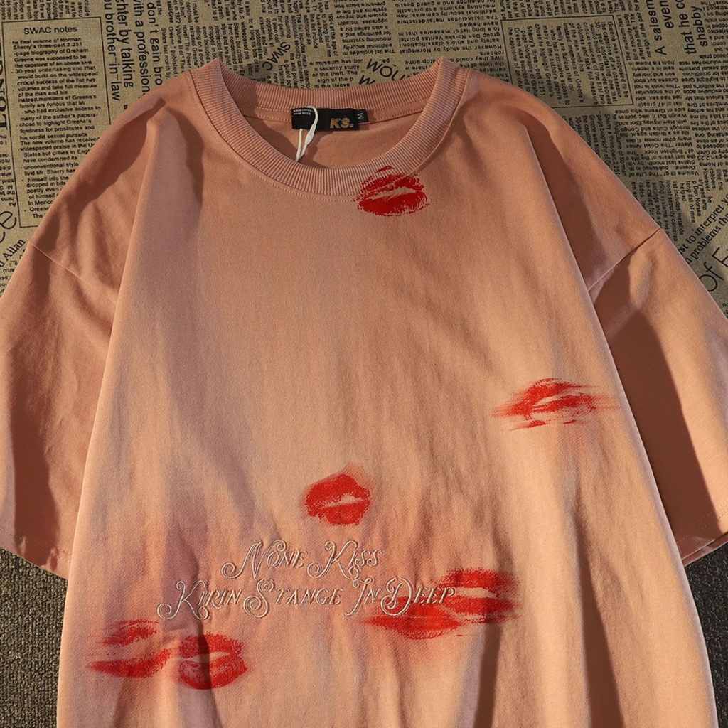 Áo Thun Ngắn Tay Dáng Rộng In Hình Đôi Môi Thời Trang Mùa Hè Dành Cho Nữ