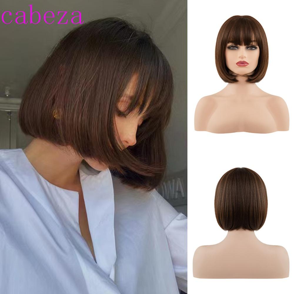 Bộ Tóc Giả Bob Thẳng Dài Mềm Mại Màu Nâu Sợi Chịu Nhiệt Tự Nhiên Chất Lượng Cao Dùng Để Hóa Trang