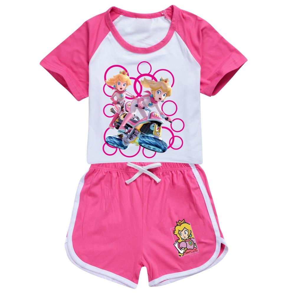 Set Đồ Mùa Hè 2 Món Gồm Áo cotton Lanh In Họa Tiết Trái Đào + Quần Ngắn Cho Bé 1-12 Tuổi GD2376