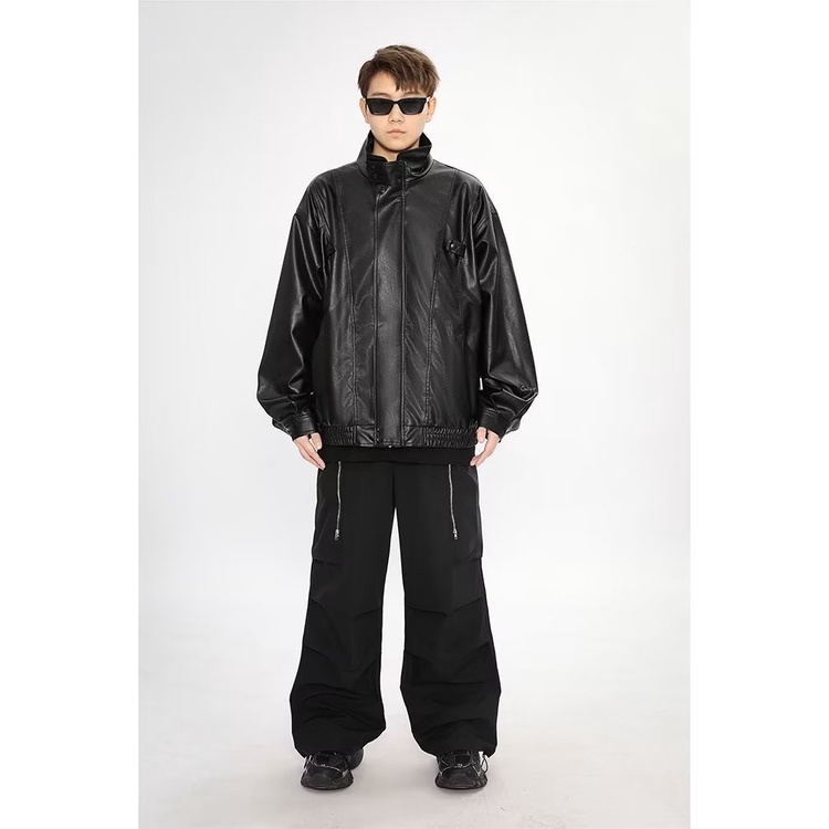 Áo Khoác Giả Da Dáng Rộng Màu Trơn Thời Trang Mùa Xuân Trẻ Trung Cho Nam
