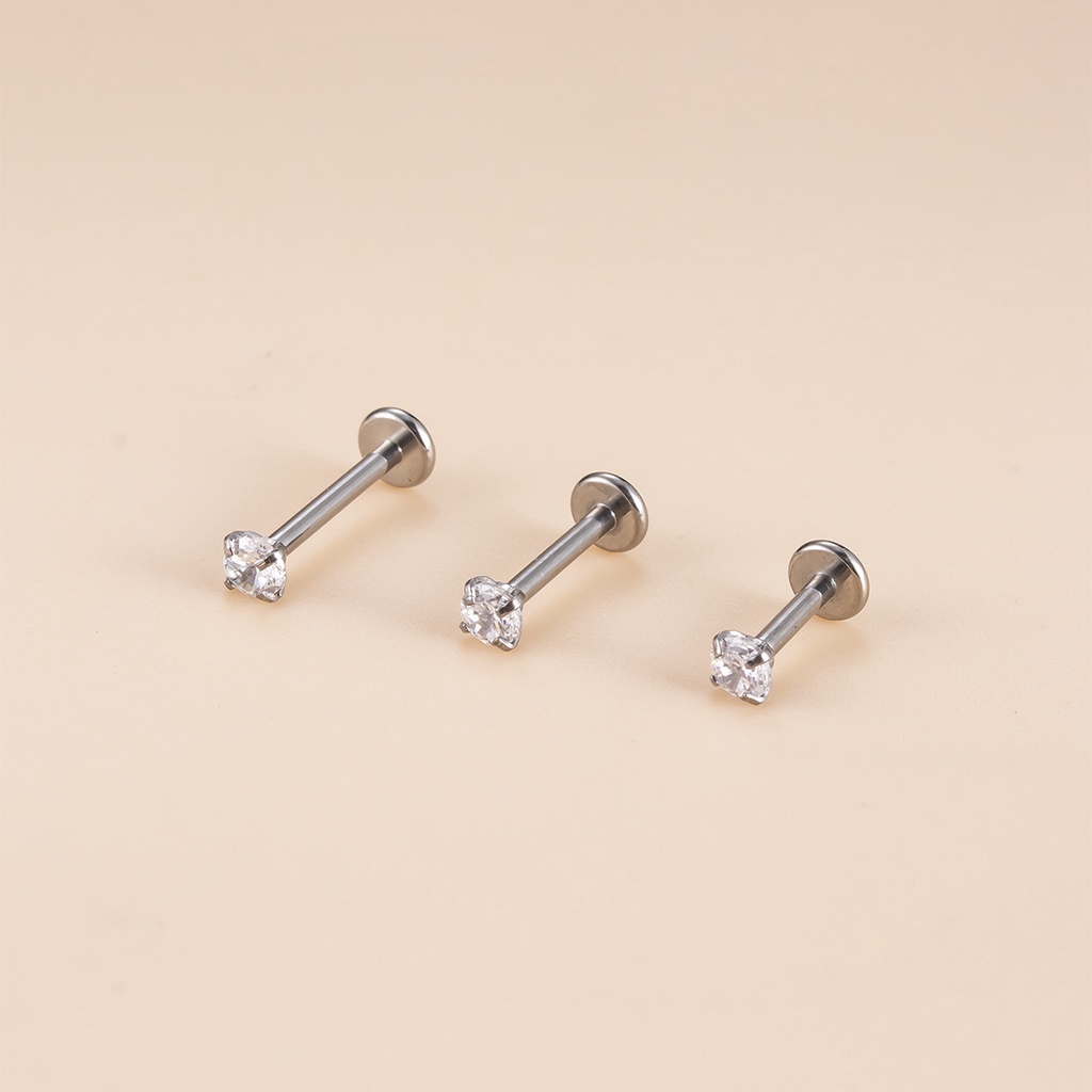 1 Khuyên Xỏ Cơ Thể Bằng Thép Không Gỉ Đính Đá Zircon 16Gauge Labret