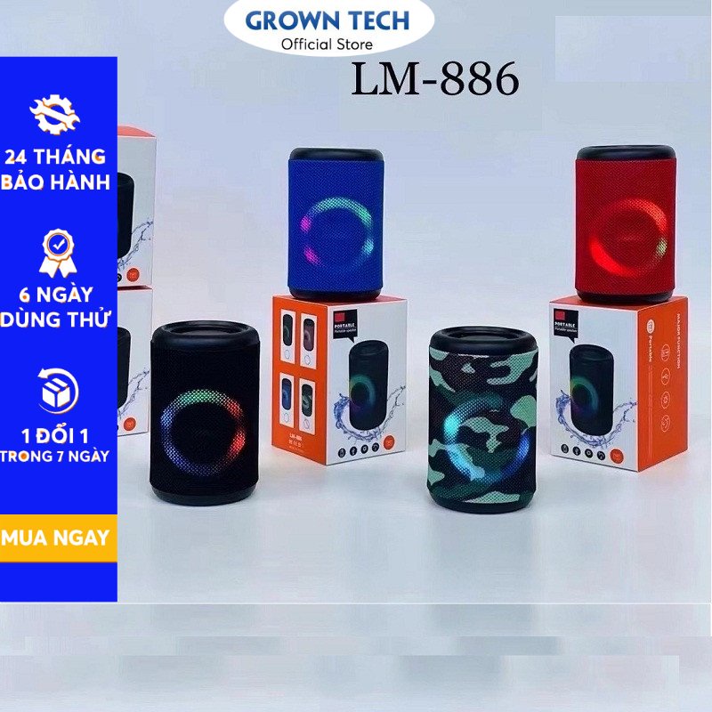 Loa nghe nhạc mini GrownTech LM 886 đèn led, công suất lớn kết nối bluetooth bảo hành 24 tháng