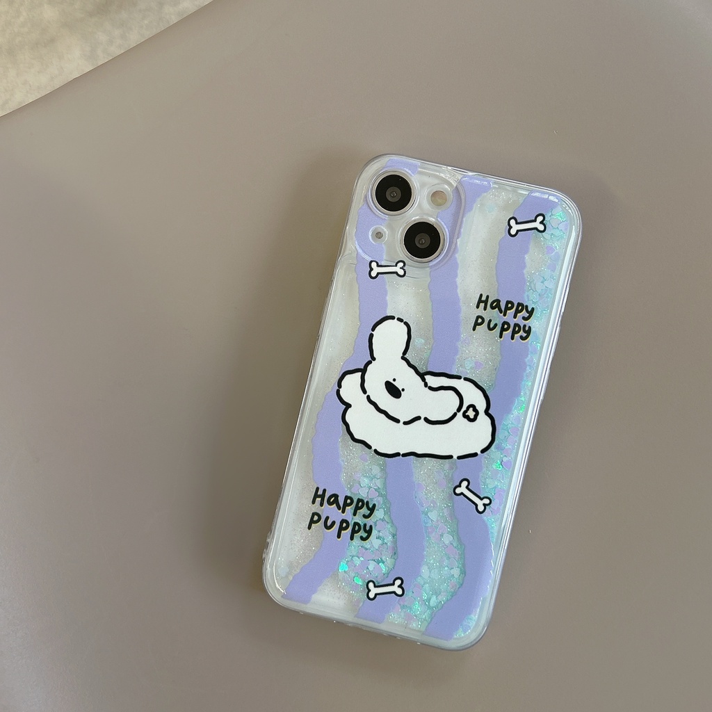 Ốp Điện Thoại TPU Dẻo Họa Tiết Hoạt Hình Chú Chó Có Nước Kim Tuyến Lấp Lánh Cho iPhone11 12 13 14 Pro Max