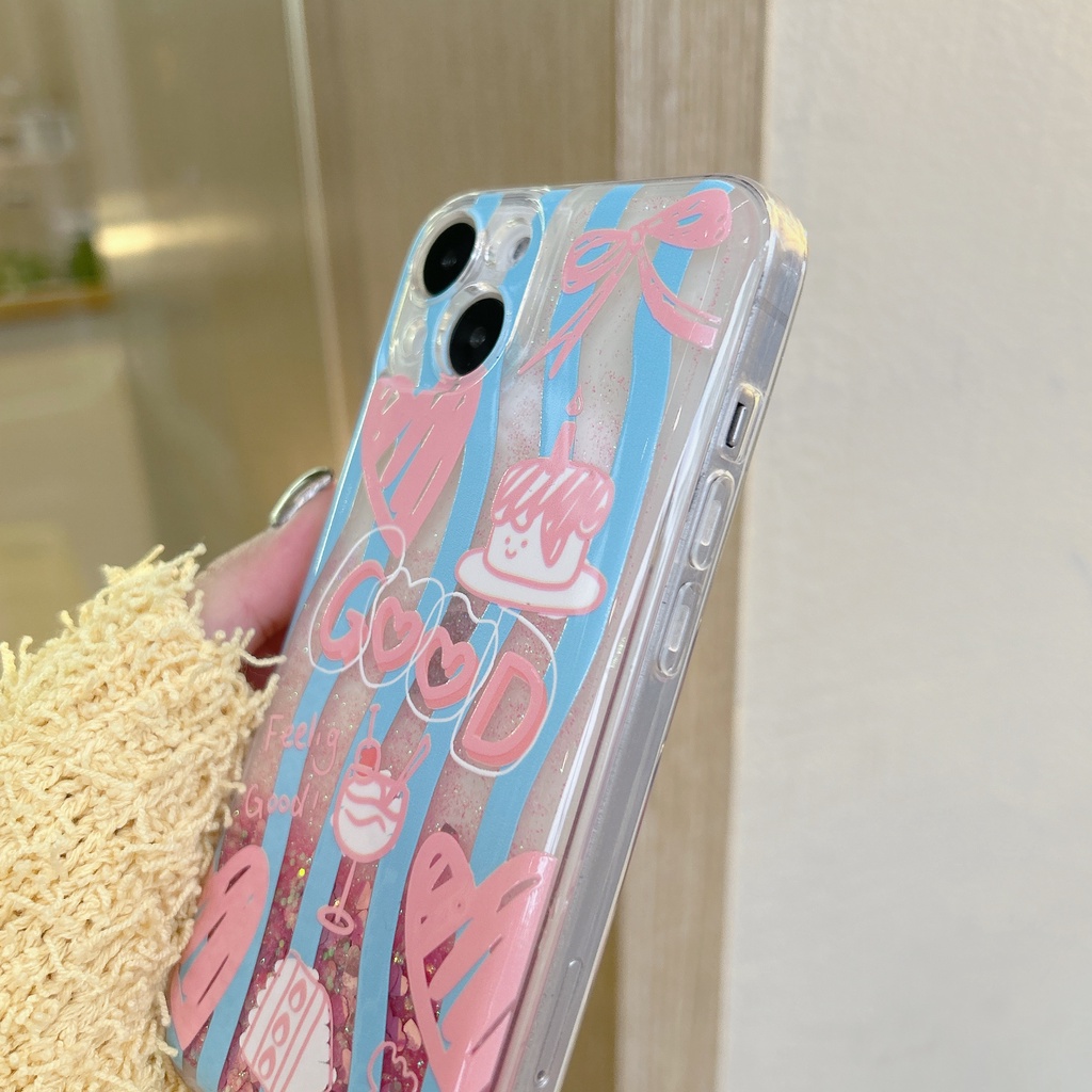 Ốp Điện Thoại PC Cứng Trong Suốt Trang Trí Cát Kim Tuyến Hoạt Hình Cho iPhone11 12 13 14 Pro Max