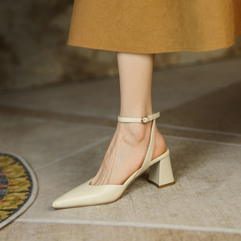 Shizhibao Xăng đan Cao Gót Hở Một Bên Có Khóa Cài Sau Phong Cách Pháp Cho Nữ