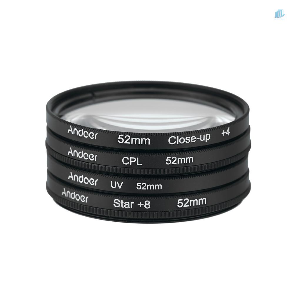Bộ Kính Lọc Phân Cực Andoer 52mm UV + CPL + 4 + Star 8 Điểm Cho Máy Ảnh Pentax DSLR