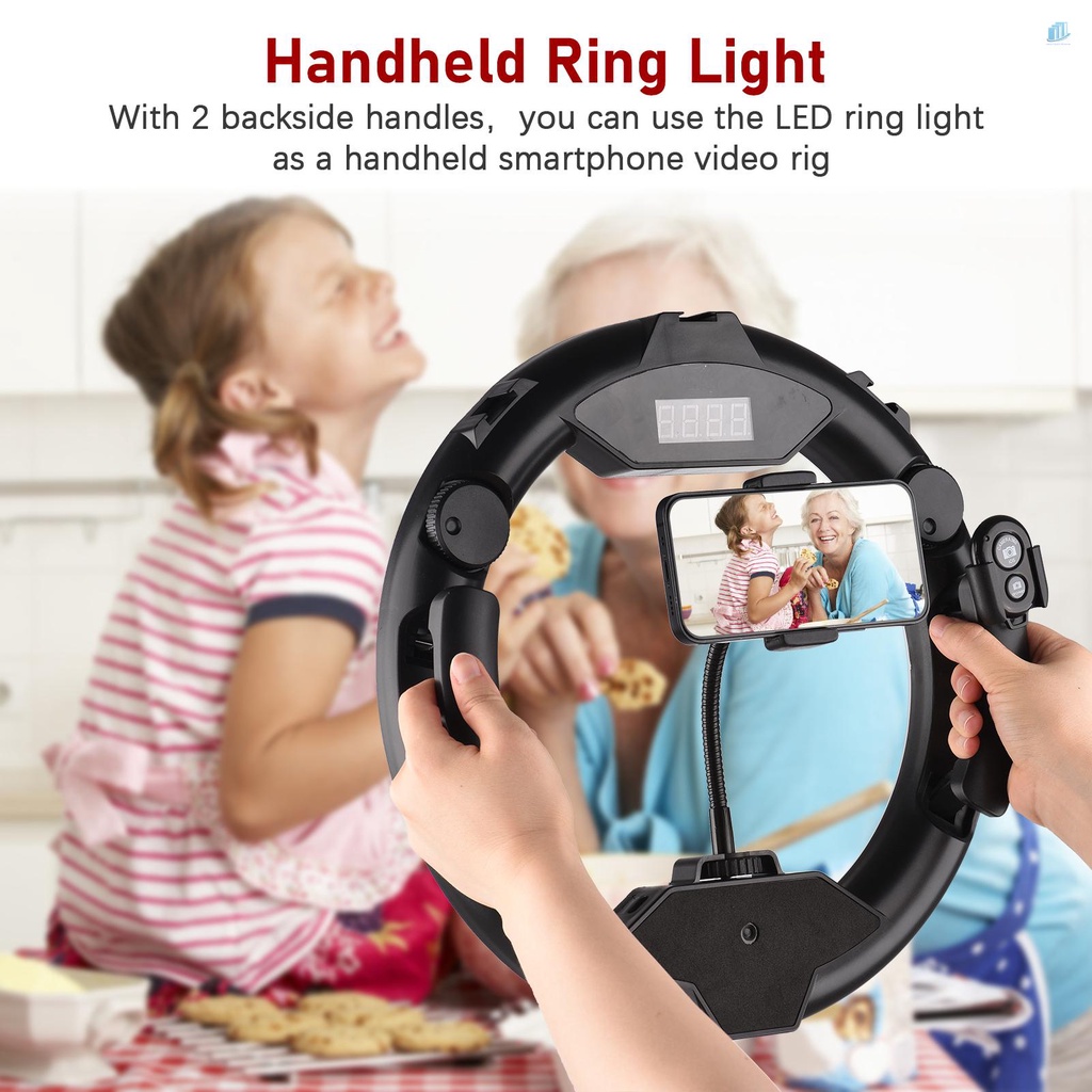 Vòng Đèn LED Video Cầm Tay 12 Inch 3200K-5500K Có Thể Điều Chỉnh Độ Sáng Tích Hợp Pin Hai Mặt Để Bàn + Bộ Chuyển Đổi Đầu Bi + Giá Đỡ Điện Thoại Linh Hoạt
