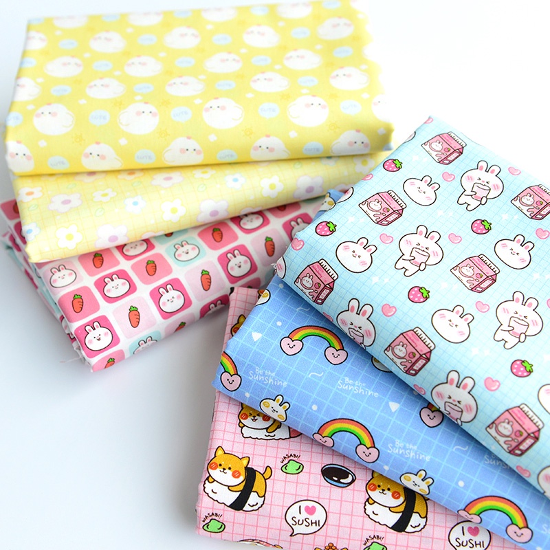 Vải Cotton Họa Tiết Thỏ Hoạt Hình mini Dễ Thương Dùng Để May Vá