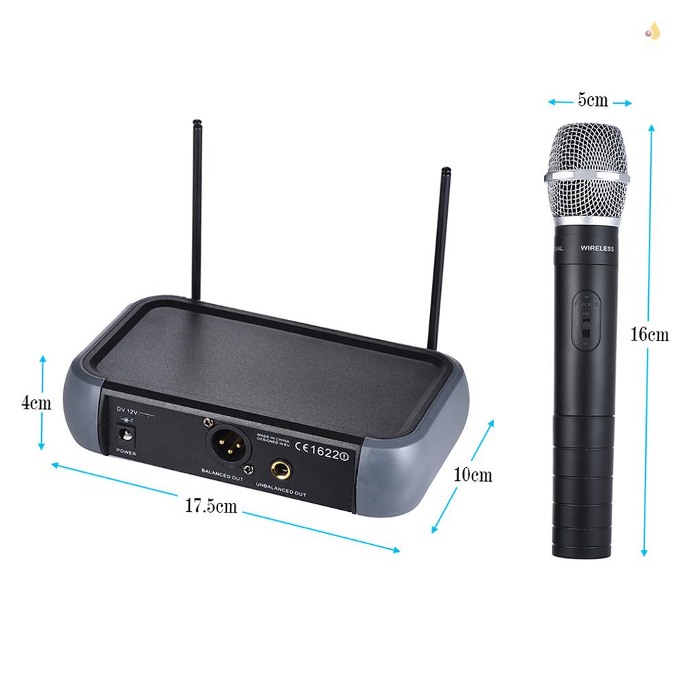 Hệ Thống Micro Cầm Tay Không Dây VHF Hai Kênh 6.35mm Kèm Chức Năng Echo 2 Micro Và 1 Bộ Nhận Âm Thanh 6.35mm Dùng Để Hát Karaoke Tiệc Tùng Gia Đình