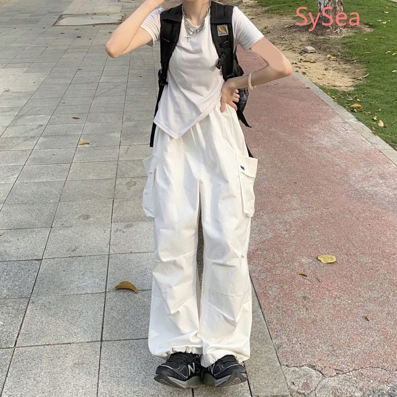 Quần ống rộng Phối Túi Plus Size Phong Cách Hàn Quốc Cho Nữ