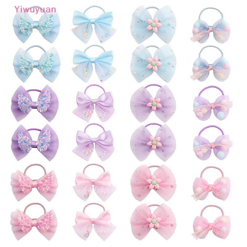 Bộ 2 Dây Cột Tóc Co Dãn Đính Nơ Dễ Thương Cho Bé Gái