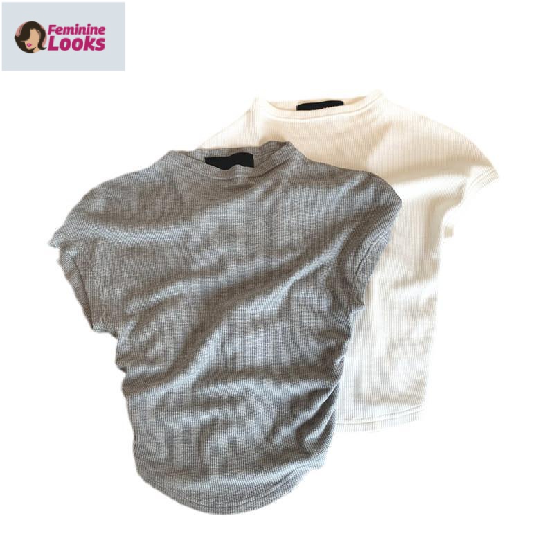 Áo Thun Ngắn Tay Cổ Cao Phối Dây Rút Sau Lưng Thời Trang Cá Tính