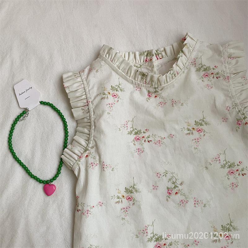 Áo Sát Nách Vải Cotton Phối Ren Hoa Kiểu Hàn Quốc Dễ Thương Cho Bé Gái