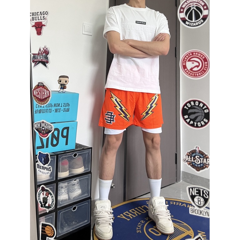 Eric Emanuel Quần Short Thể Thao Dáng Rộng Dài Đến Đầu Gối Nhanh Khô Phong Cách Đường Phố Mỹ Mới