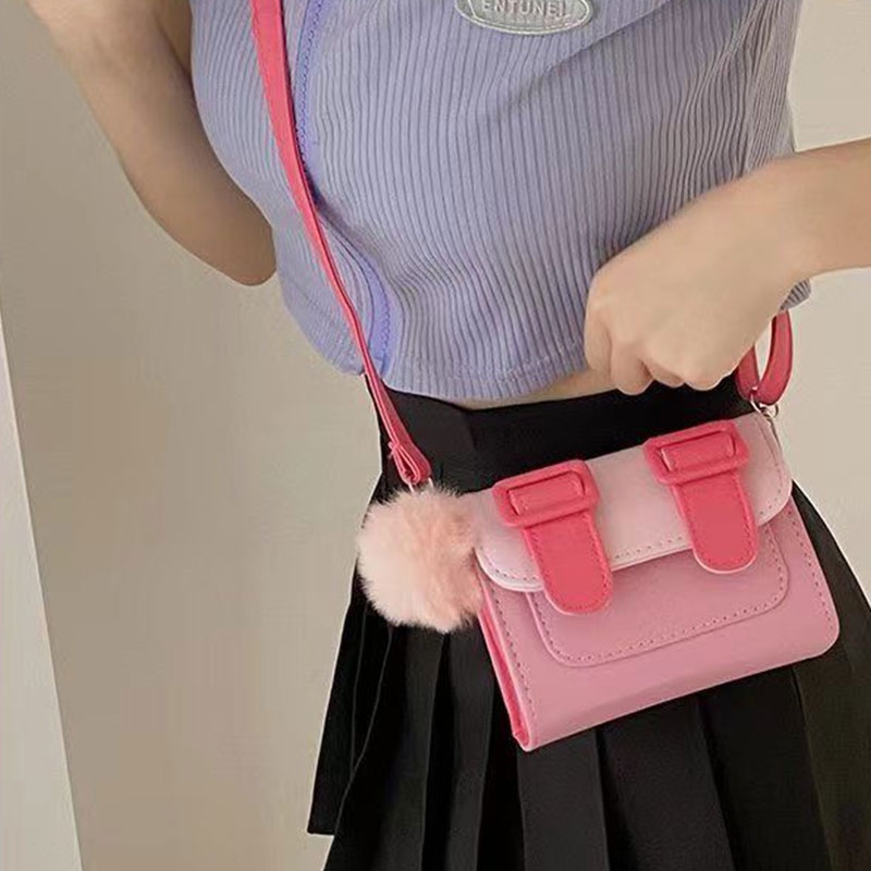 CHERLKOLRS Túi Đeo Chéo Da PU Dáng Vuông Nhỏ Phối Màu Tương Phản Thời Trang Cho Nữ