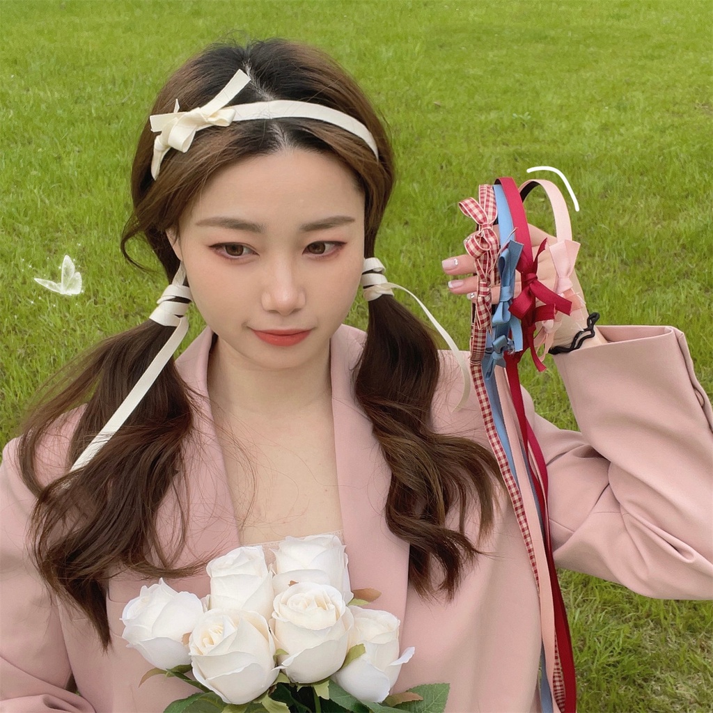 Haimeikang Băng Đô Vải Thắt Nơ Mỏng Màu Trơn Ngọt Ngào Cho Nữ