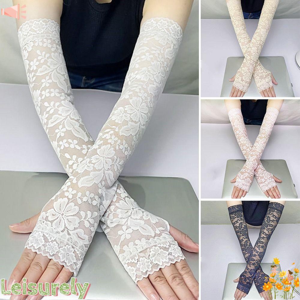 Găng Tay Dài Hở Ngón Chống Nắng Phối Ren Rỗng