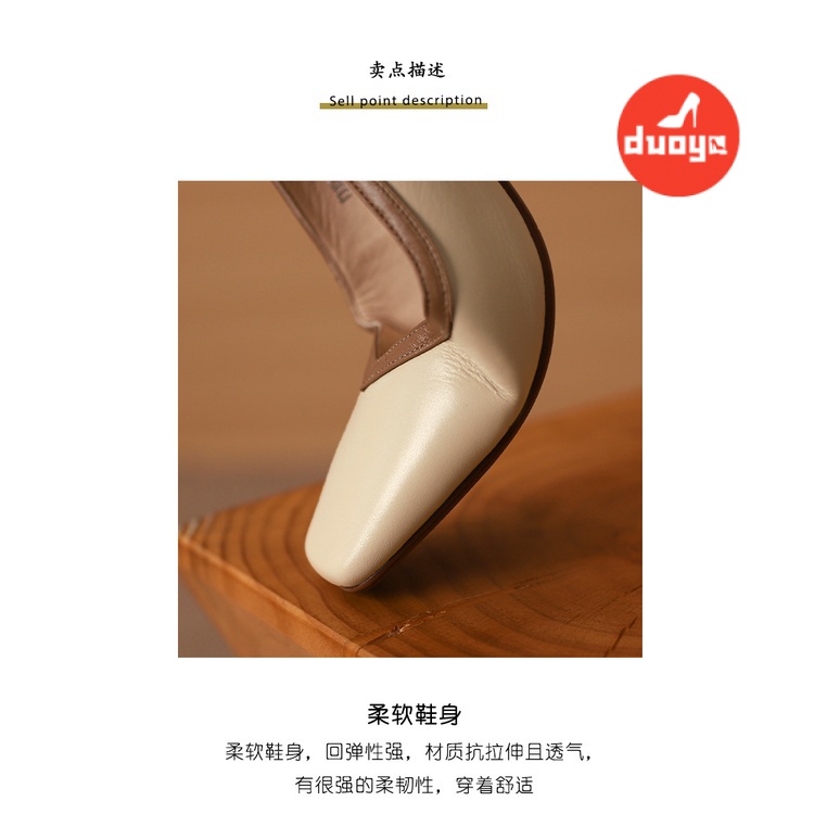 Duoya Factory~[Hàng Có Sẵn] Giày Da Đế Dày Hở Ngón Chống Mài Mòn Gót Dày Đơn Giản Cổ Điển Màu Bạc Đính Đá Thạch Anh Phong Cách Mùa Xuân Hè Chống Va Đập