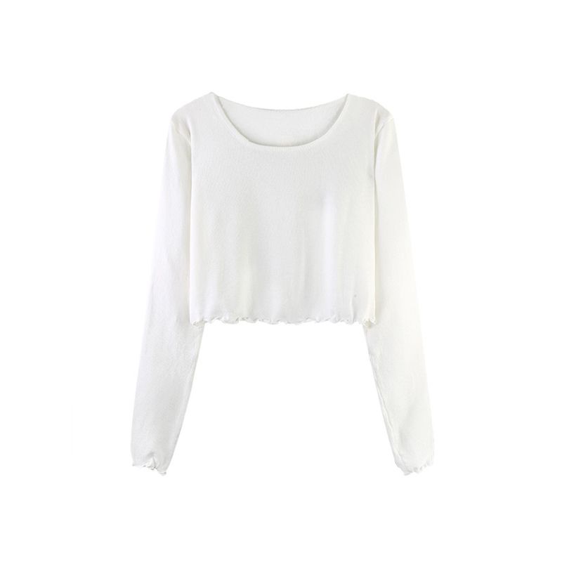 IELGY      Áo Thun Lửng Tay Dài Eo Cao Hai Lớp Thời Trang Dành Cho Nữ