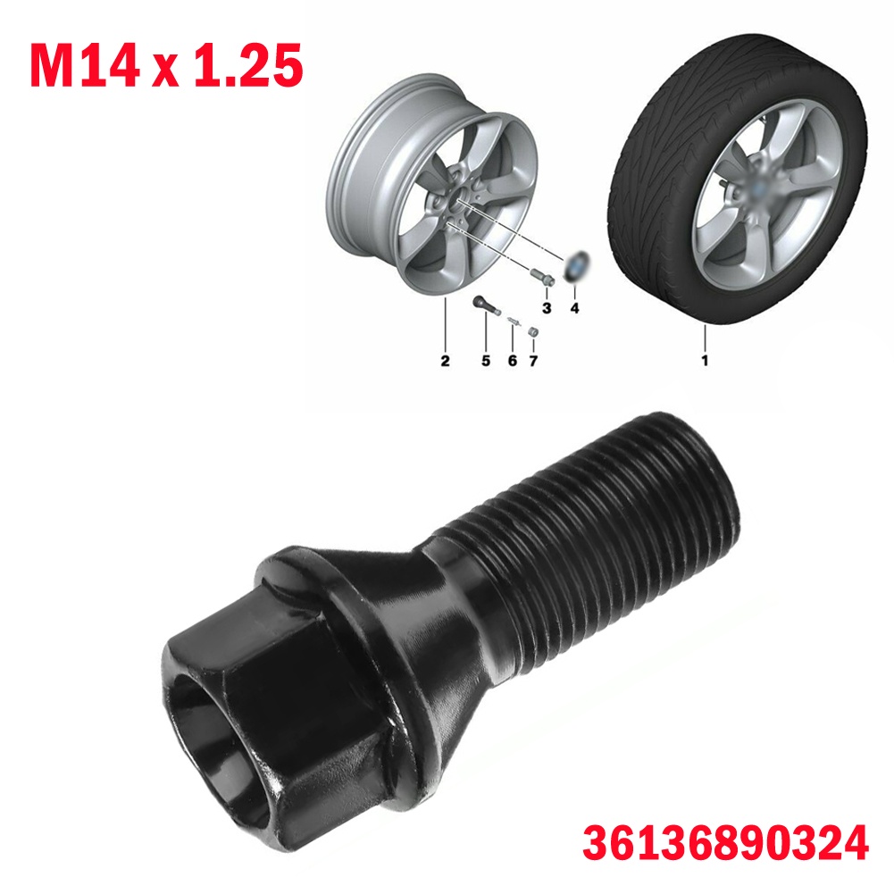36136890324 Bu Lông Vặn Đai Ốc Bánh Xe BMW M14 X 1.25 Black F25 X3 E70 X5 Pleass Pleass