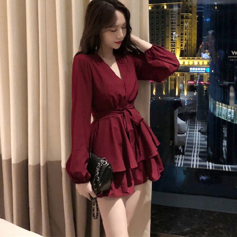 Đầm Nữ Tay Dài Cổ Chữ V Thời Trang Quyến Rũ