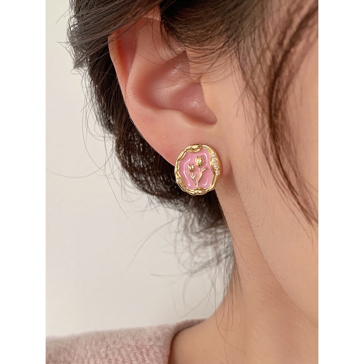 Bông Tai Hình Hoa Tulip Đính Ngọc Trai Nhân Tạo Sang Trọng Thời Trang Cho Nữ