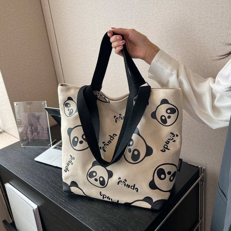 Túi Xách Mua Sắm Vải Bố In Hình Gấu Trúc Dễ Thương Kích Thước 31X33