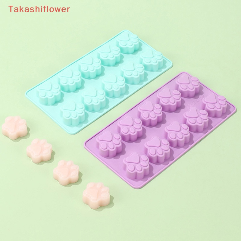 1 Khuôn Silicone Cấp Thực Phẩm Tái Sử Dụng Làm Bánh 10 Lỗ Hình Dấu Chân Chó Mèo