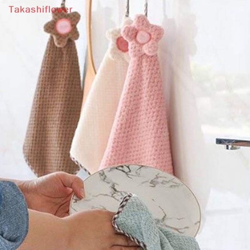 (Takashiflower) Khăn Lau Tay Bằng Vải Nhung San Hô Sợi Nhỏ Mềm Mại Thấm Hút Nhanh Khô Dùng Trong Nhà Bếp / Phòng Tắm