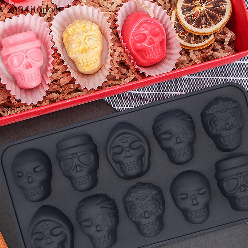 Xoitop Khuôn Làm Đá 10 Ô Hình Đầu Lâu Bằng Silicon VN