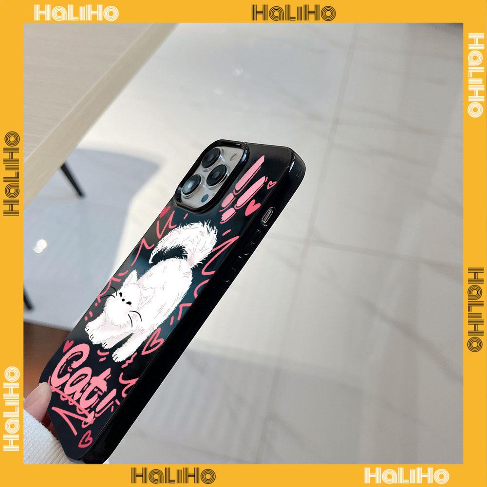 For iPhone 11 iPhone Case Black Glossy TPU Soft Case Shockproof Protection Camera Cute Frightened Cat Compatible with iPhone 14 13 Pro max 12 Pro Max 11 xr xs max 7 8Plus