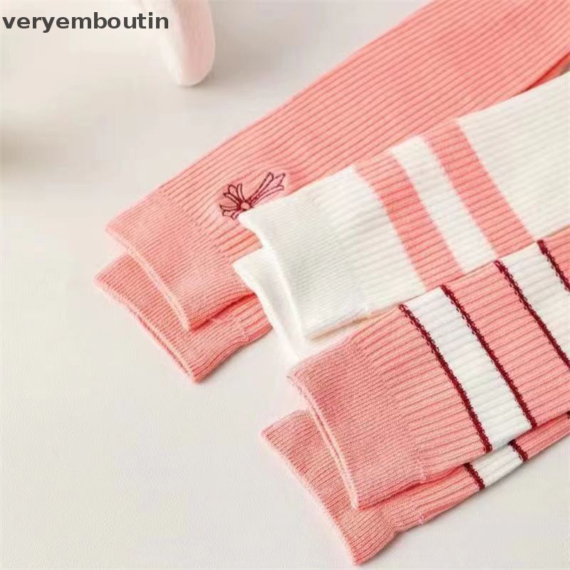 1 Đôi Tất Ngang Bắp Chân Mỏng Kẻ Sọc Ngang Màu Hồng Thời Trang Mùa Hè Cho Nữ