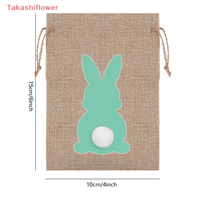 Set 6 / 24 Túi Đựng Bánh Kẹo Bằng Vải Lanh Họa Tiết Thỏ Phục Sinh Dễ Thương