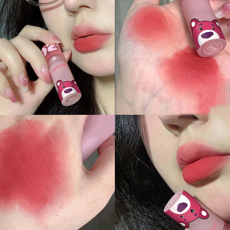 Son Kem Lì Cho Màu Mượt Mà Không Dễ Phai Và Không Dính Cốc Trang Trí Hình Gấu Hồng Dễ Thương