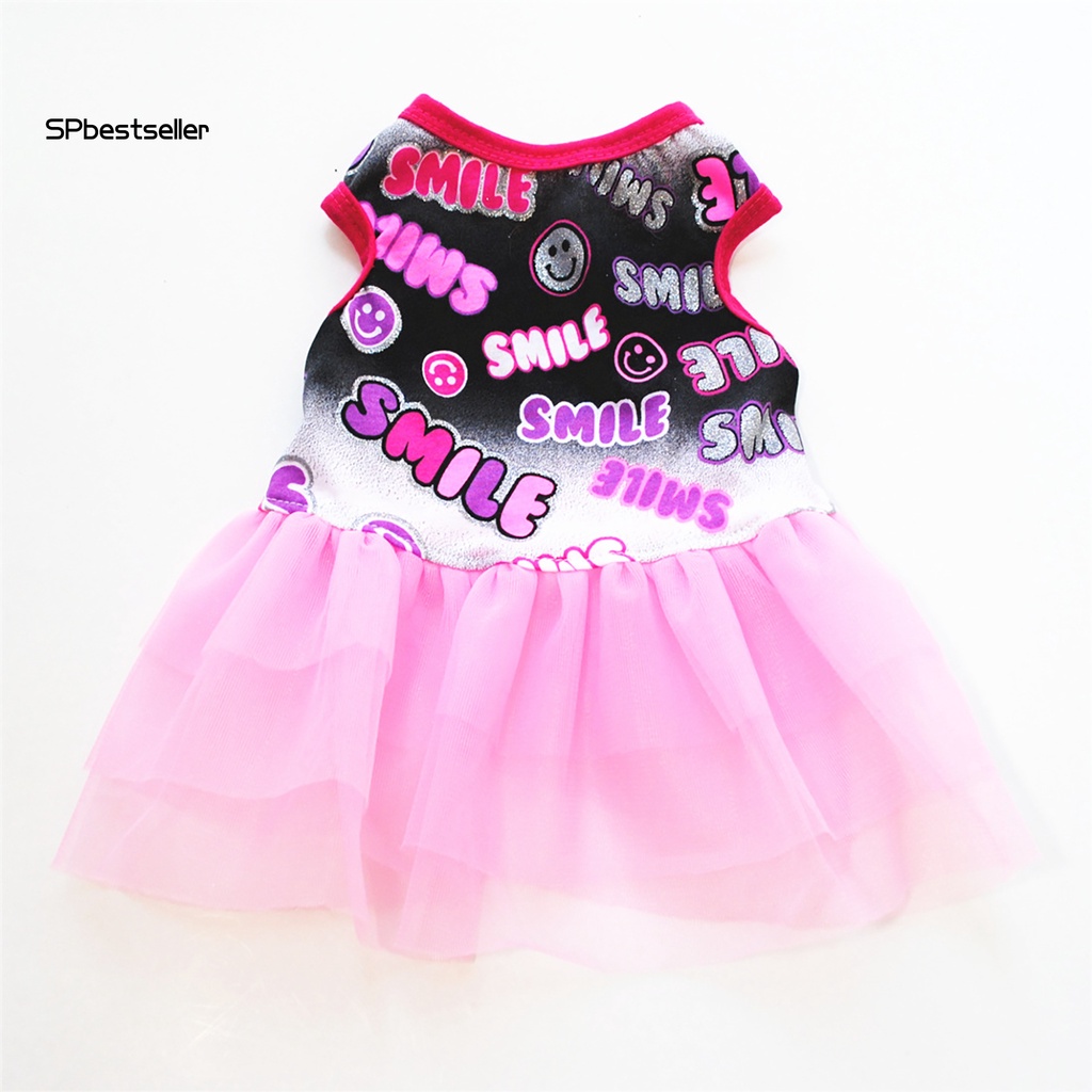 Đầm Cotton Phối Lưới Co Giãn In Chữ Thời Trang Mùa Hè Cho Thú Cưng