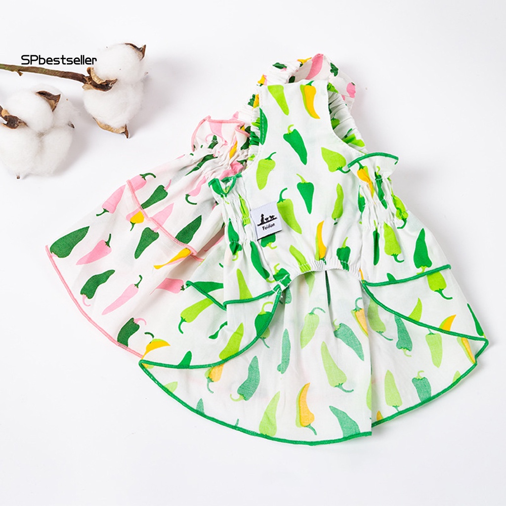 Spbestsellkr Đầm Cotton Dệt Kim Mịn Họa Tiết Quả Ớt Sáng Tạo Trang Trí Thú Cưng Mặc Hàng Ngày