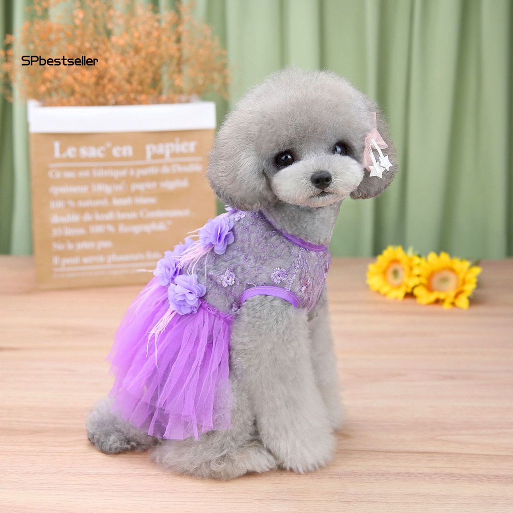 Đầm Công Chúa Không Phai Phối Lưới Thoáng Khí Họa Tiết Hoa Xinh Xắn Cho Cún Cưng Chihuahua