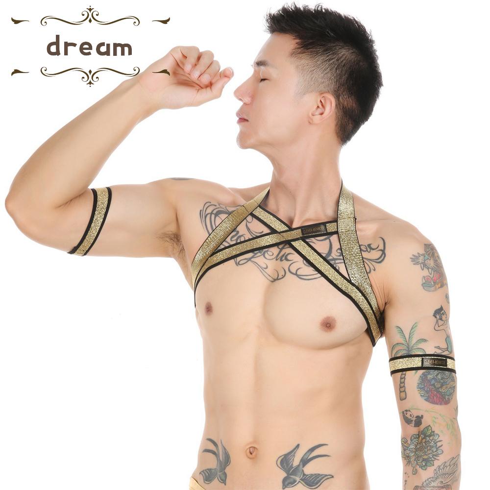 【DREAMLIFE】Mens Strap Belt Clubwear Costume Halter Neck Sexy Tight Straps Armband Fashion