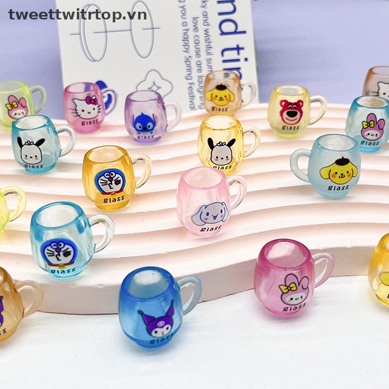 Set 5 Ly Nước Dạ Quang Bằng Nhựa Resin Họa Tiết Hoạt Hình Đáng Yêu