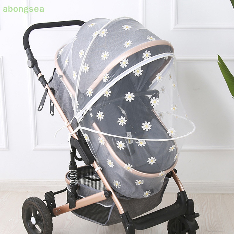 Abongsea Màn Che Nắng Bằng Vải Gạc Thêu Hoa Cúc Thoáng Khí Cho Xe Đẩy Em Bé