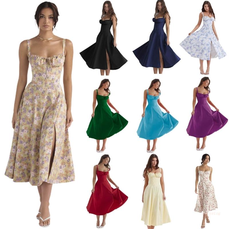 Đầm Midi Cổ Vuông Viền Xếp Nếp Thanh Lịch Cho Phù Dâu