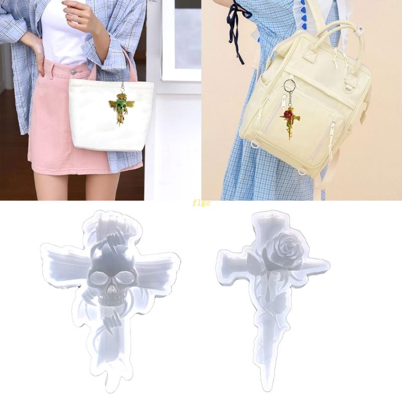 Khuôn Silicone Hình Đầu Lâu Chéo Lấp Lánh Làm Móc Khóa DIY