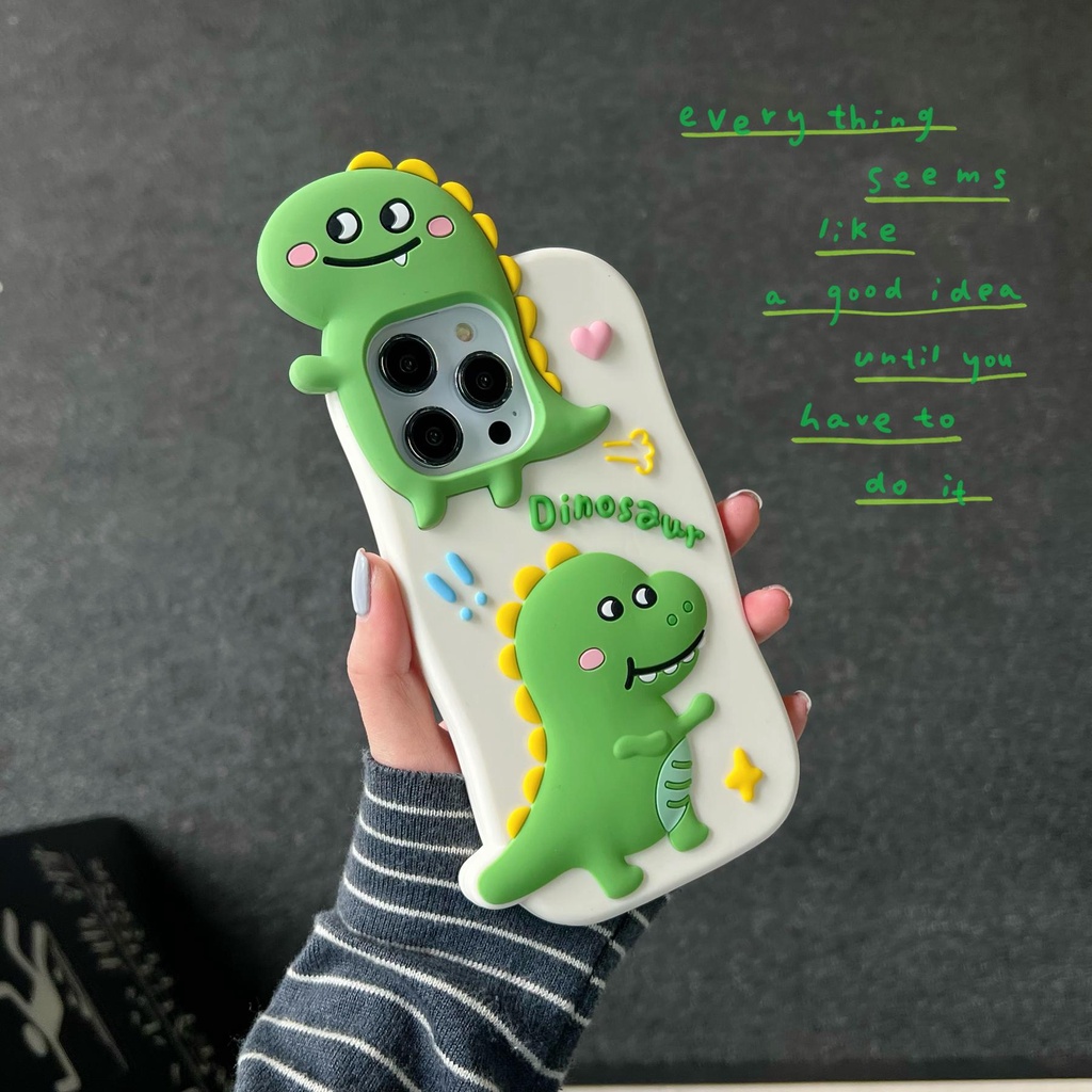 Ốp Điện Thoại Silicon TPU Mềm Hình Khủng Long Hoạt Hình 3D Bảo Vệ Toàn Diện Chống Sốc Cho iPhone 14 13 12 11 Pro Max