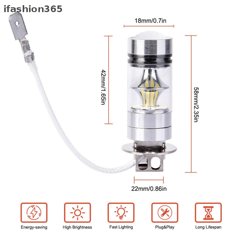 Set 2 Đèn LED Ánh Sáng Trắng 100W H3 2828 DRL 1000LM Năng Lượng Cao Cho Xe Hơi ifashion365