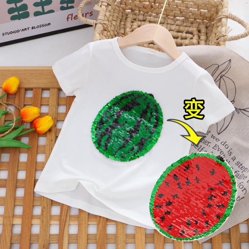 Áo Thun Tay Ngắn Bằng Cotton Đính Kim Sa Nhiều Màu Sắc Thời Trang Mùa Hè Mới Dành Cho Bé Gái 1-8 Tuổi