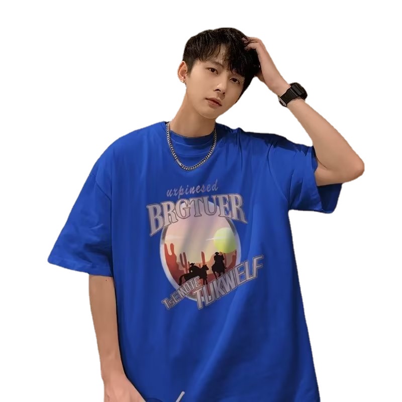 Áo Thun Nam Cổ Tròn In Chữ Phong Cách hip hop Đường Phố Hàn Quốc Cỡ Lớn M-5XL