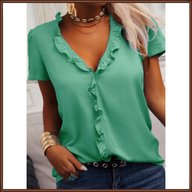 Áo Kiểu Tay Ngắn Cổ Chữ V Màu Trơn Đơn Giản Thời Trang Dành Cho Nữ