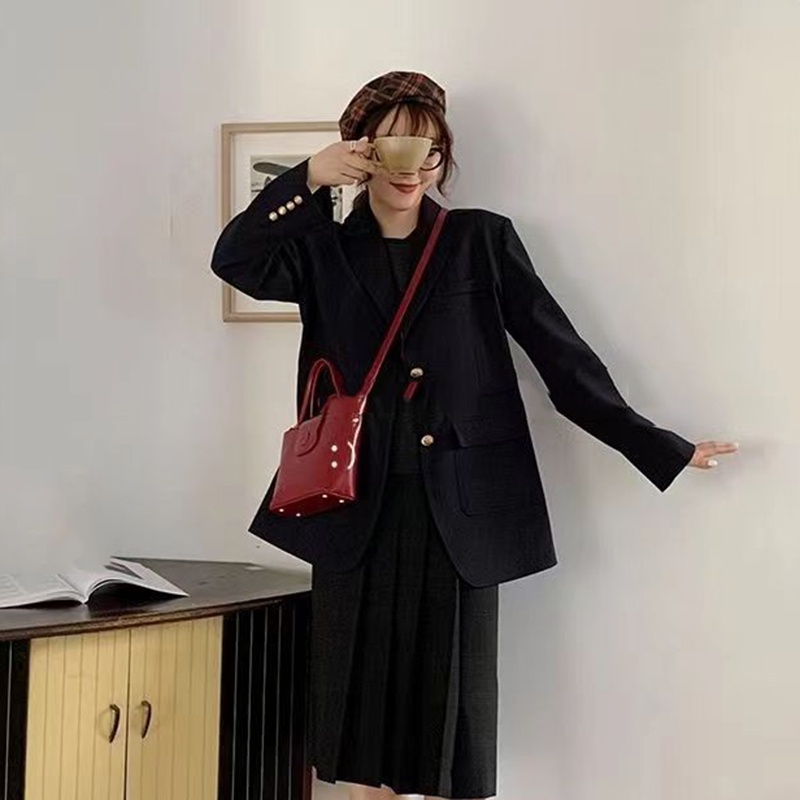 Túi Xách Da Sáp Dầu Hình Vuông Màu Đỏ Phong Cách Nhật Hàn Cổ Điển Thời Trang Cho Nữ