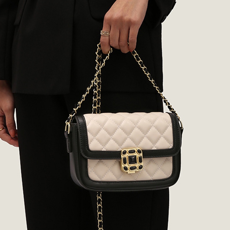 Túi Đeo Chéo Hình Vuông Nhỏ Thiết Kế Hình Thoi Màu Sắc Tương Phản Thời Trang Cao Cấp Cho Nữ