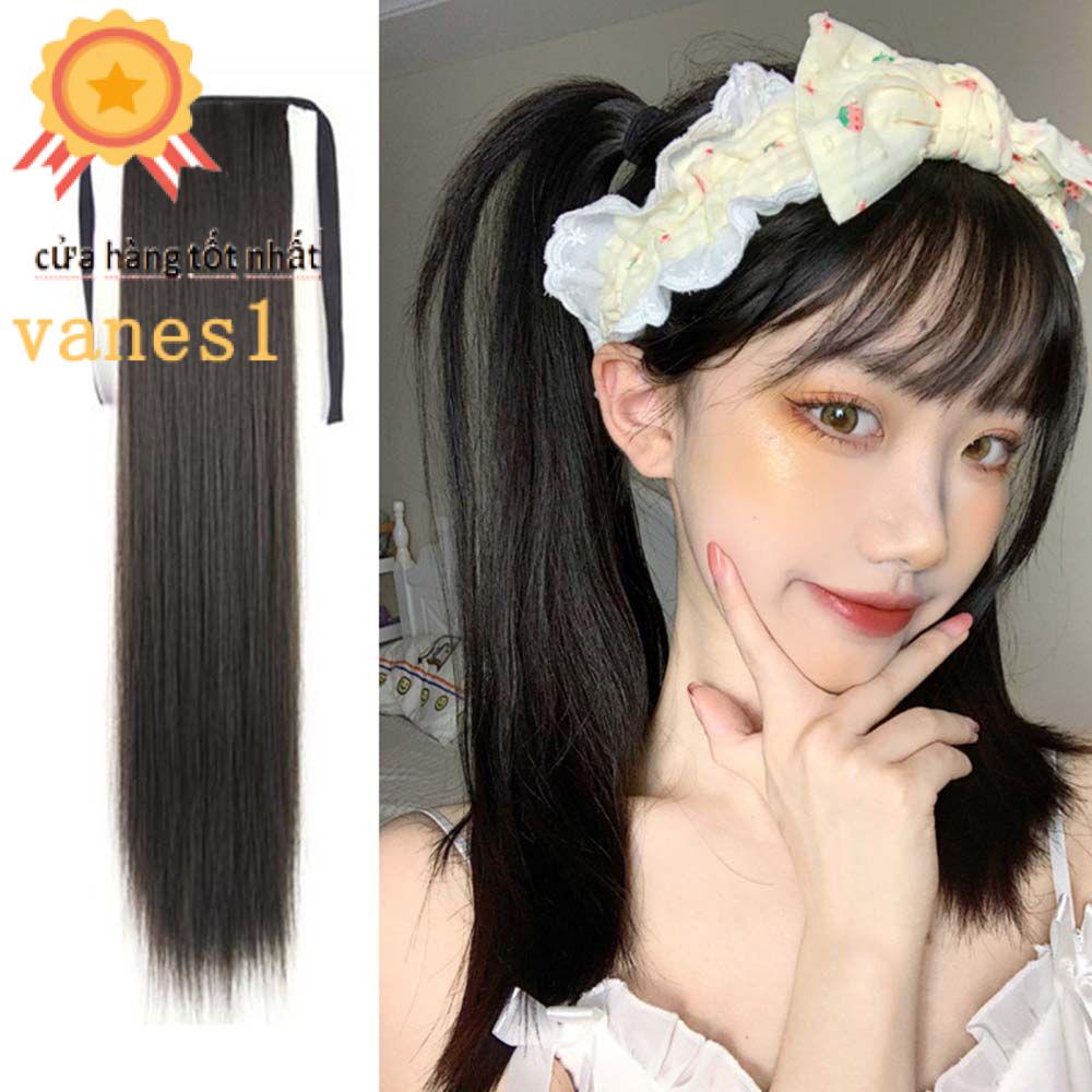 Tóc Giả Thẳng Dài Sợi Tổng Hợp Màu Nâu Tự Nhiên Kèm Kẹp Tóc Đuôi Ngựa VANES1 Phong Cách Lolita